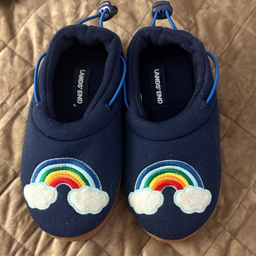 Lands' End Navy Slip-On Kids Shoes with Rainbow Patch